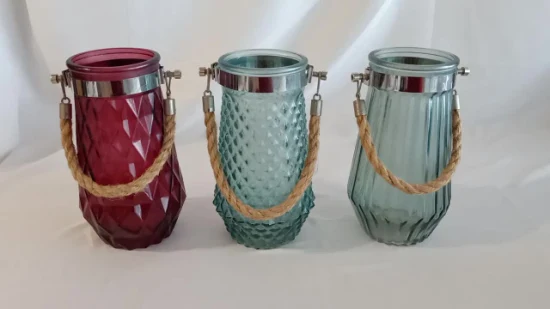 Großes farbiges Glas mit Seilgriff in verschiedenen Mustern