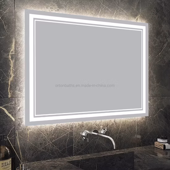 Ortonbath 24X36 Zoll hintergrundbeleuchteter LED-Badezimmerspiegel für Waschtisch, beschlagfreier Badezimmerspiegel mit Lichtern, moderner Wand-Badezimmerspiegel mit Schalter, dimmbar, horizontal